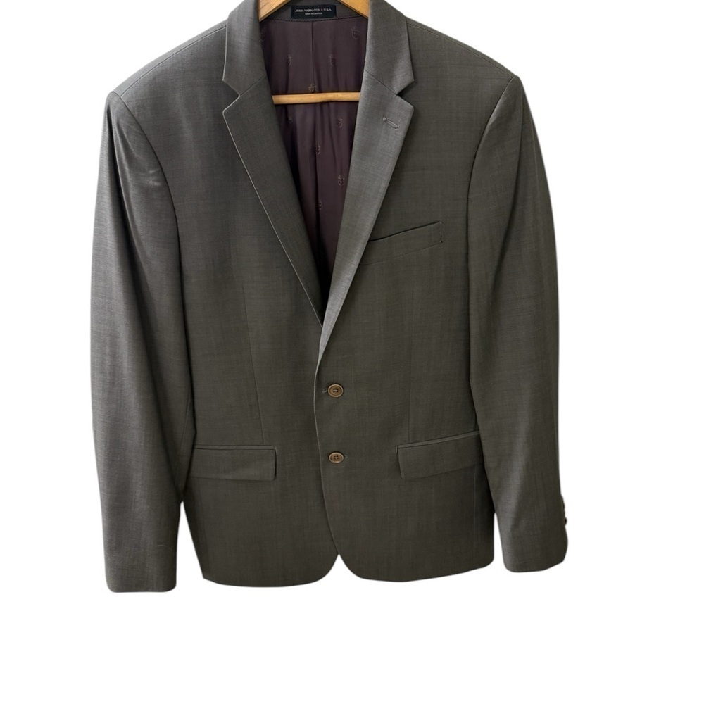 John Varvatos 100% Wool Size 40R 2 Button Side Vents  Green Gray Mens Blazer